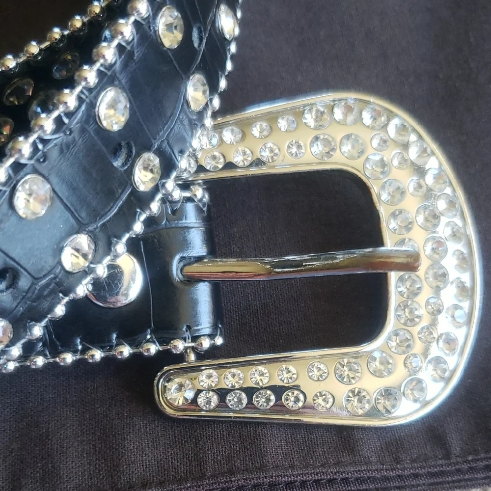 Rhinestone Studded Black Women's Belt